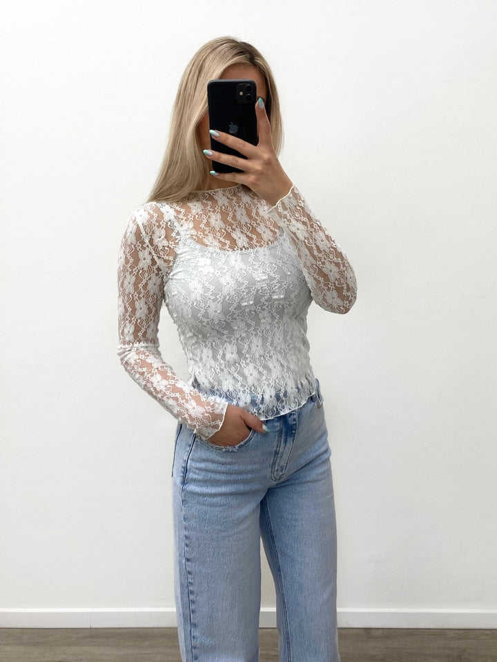 Flower Lace Top White