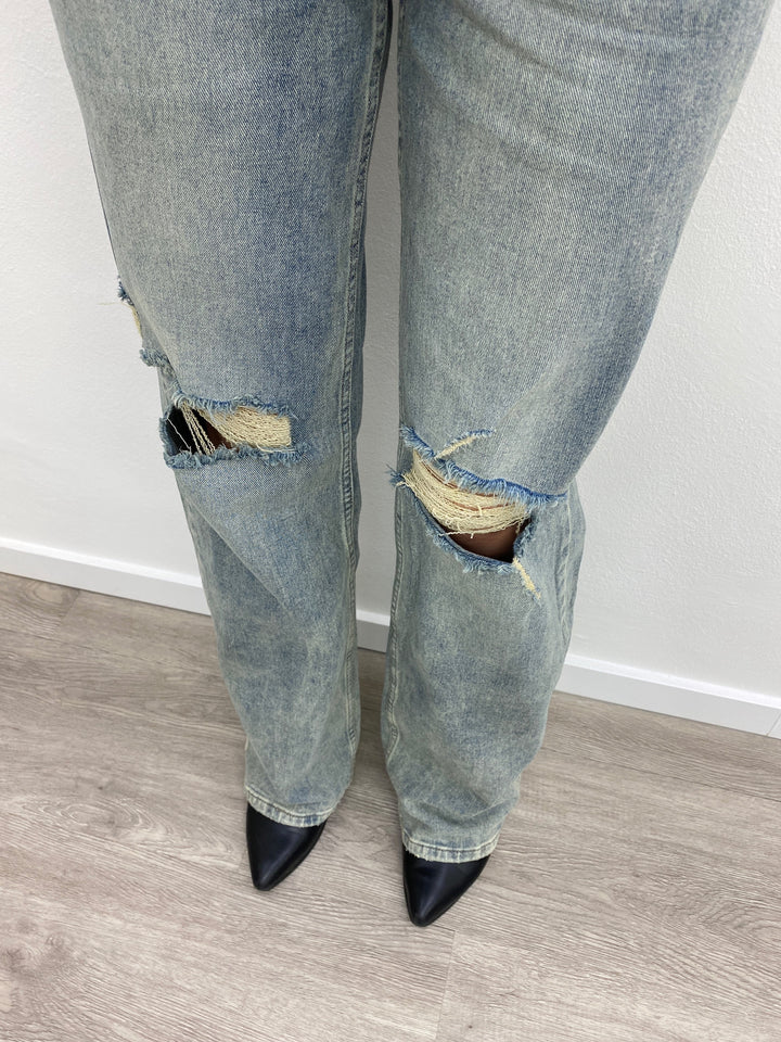 Liv Ripped Wide Leg Jeans Washed Blue