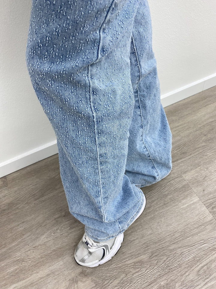 Pattern Straight Leg Jeans Light Blue