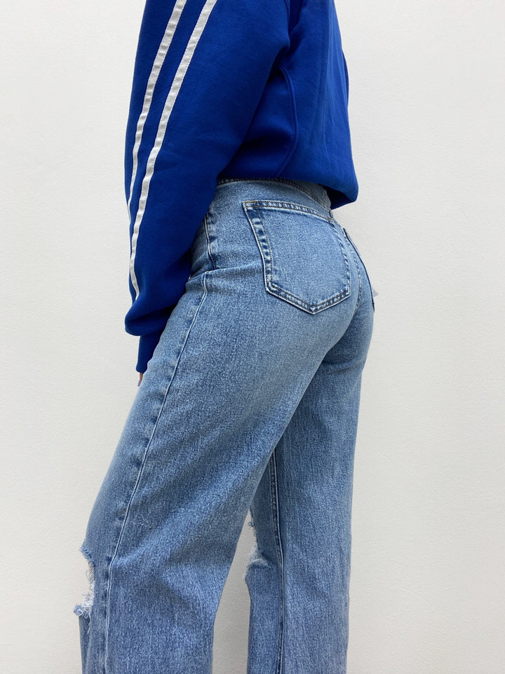 QH Ripped Wide Leg Jeans Blue