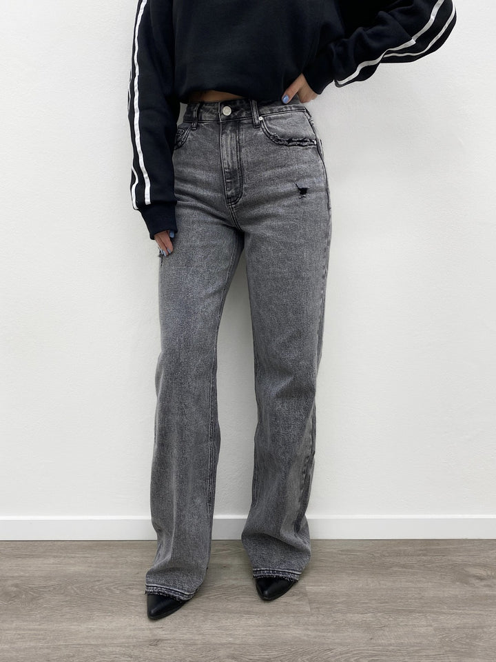 QH Wide Leg Distressed Jeans Grey (Tall)