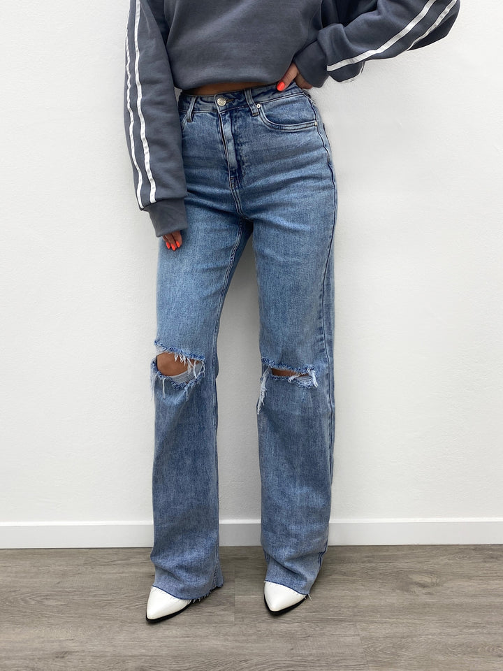 Ripped Wide Leg Jeans Blue