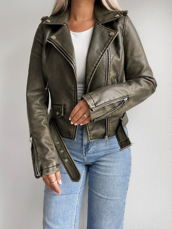 Leather Look Jacket Khaki